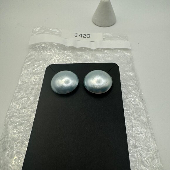 Vintage Light Blue Round  Dome Post Back Earrings - Picture 6 of 6